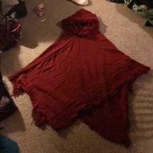 Red shawl sweater